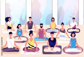 Illustration of people in seated meditation during a yoga class